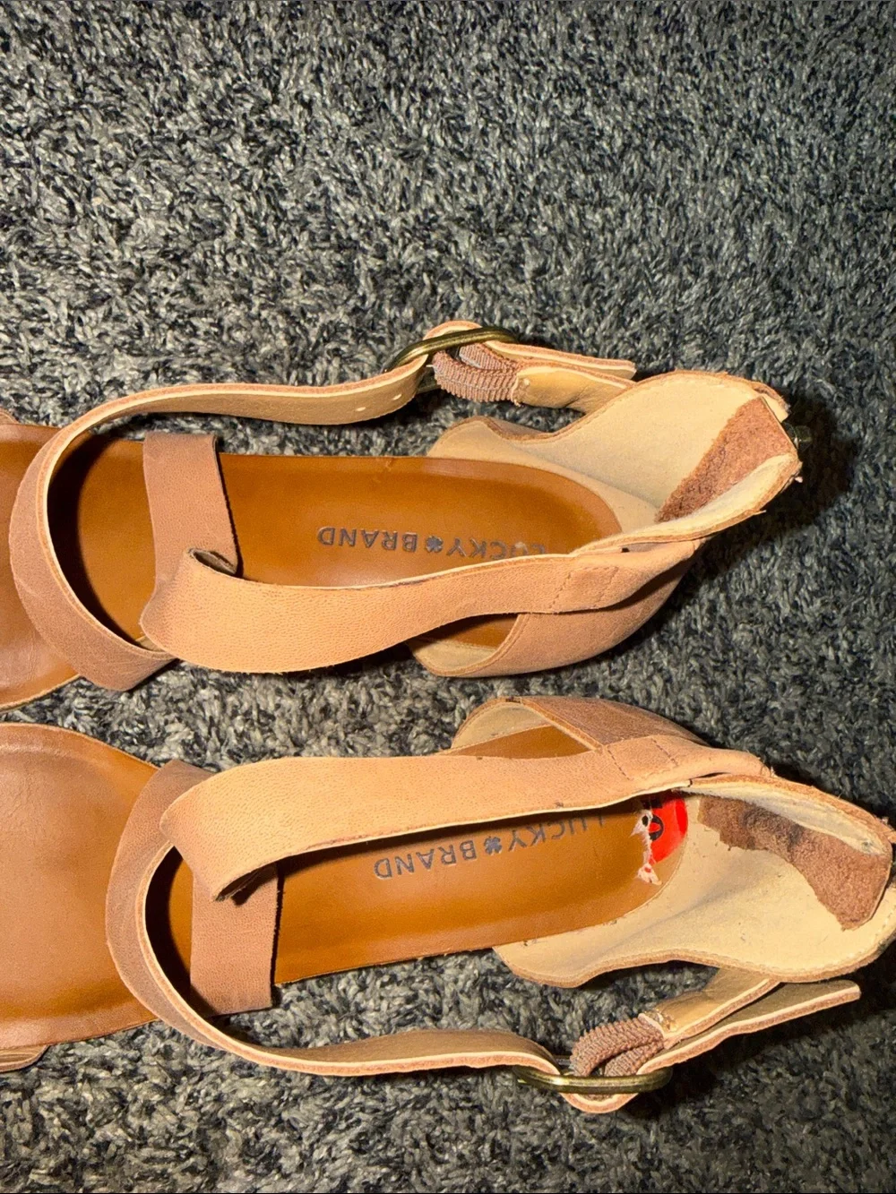 Lucky Brand Caisby Women’s 10 Tan Leather Strappy Wedge Sandals